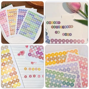 Detail of colorful round alphabet and number stickers for planners and journals