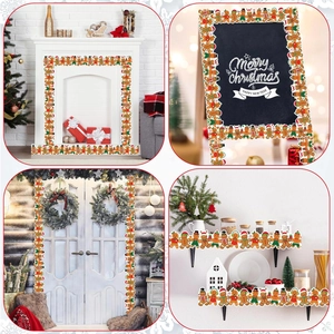 Gingerbread man decorative borders shown on fireplaces, blackboards, doors and shelves
