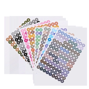 Close-up of colorful round alphabet and number stickers set for DIY teacher classroom decor