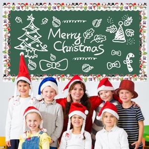 Detail of Christmas snowman bulletin board border on chalkboard with Merry Christmas text