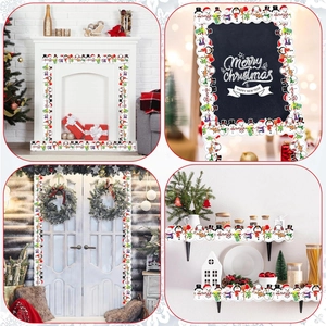 Detailed Christmas snowman border stickers decorating fireplace and classroom blackboard