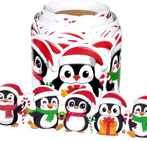 Close-up of Christmas penguin border stickers for classroom and office decoration