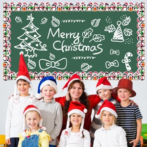 Detail of Christmas bulletin board border with penguin and gift box festive patterns