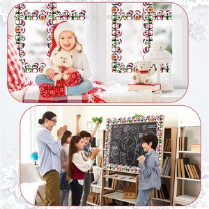 Christmas penguin bulletin board borders decorating a classroom window and blackboard