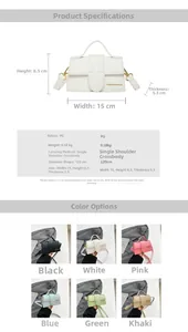 Detailed size chart and multi-color selection for this mini PU leather crossbody bag