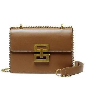 Sac bandoulière rétro en cuir marron avec boucle en métal doré et bandoulière chaîne
