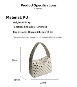 Detailed size specifications for the cream white studded PU leather motorcycle handbag