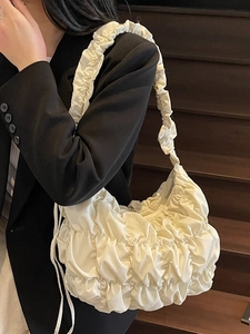 Fashion Ruched Cloud Underarm Bag Women PU Leather Pleated Shoulder Bag Simple Solid Color Dumpling Handbag For Commuting