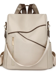 Minimalist beige soft leather large capacity anti-theft backpack for women with brown trim