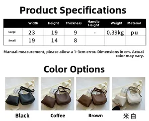 Detailed size chart and multi-color PU leather bucket bag set in black brown cream