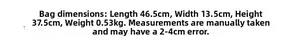 Size chart showing dimensions of the large canvas tote bag: 46.5 x 13.5 x 37.5 cm