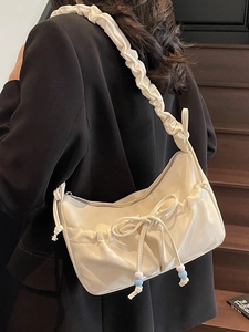 Borsa Sotto l'Ascella da Donna con Fiocco Increspato Borsa a Tracolla in Pelle PU Borsa a Nuvola con Decorazioni in Perline