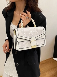 Elegante borsa bianca ricamata con farfalle, manico a torciglione e fibbia dorata