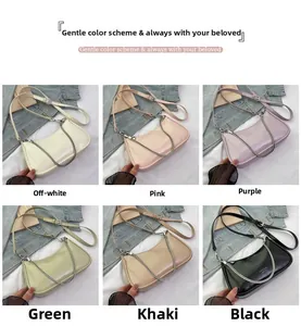 Glossy PU leather underarm bags in six colors with silver zipper and chain details