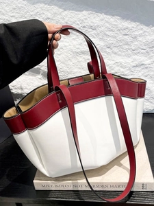 Large Capacity Contrast Color Tote Bag Women Faux Leather Shoulder Bucket Bag Shoulder Straps Commuter Fashion Handbag