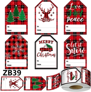 Buffalo Plaid Christmas Gift Tag Sticker Roll Self-Adhesive Holiday Name Labels For Presents Wrapping Decoration To From