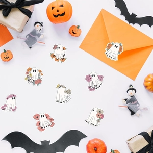 500 Halloween stickers with cute floral ghost designs for party favors and gift packaging