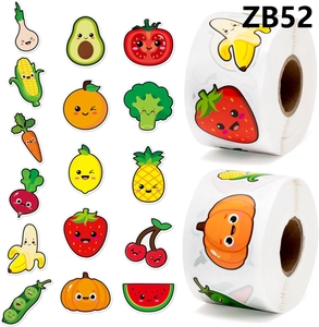 Detail of colorful fruit and vegetable reward stickers in a large value roll