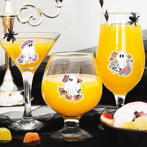 500pcs cute Halloween ghost stickers with floral patterns on party glass cups