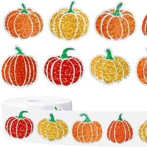 500pcs holographic laser pumpkin stickers roll for autumn DIY craft and gift sealing