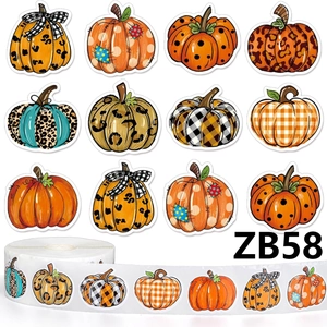 Rouleau d'Autocollants de Citrouille d'Automne pour l'Action de Grâce Halloween Scrapbooking Scellage d'Enveloppe Étiquette Décorative Dessinée à la Main