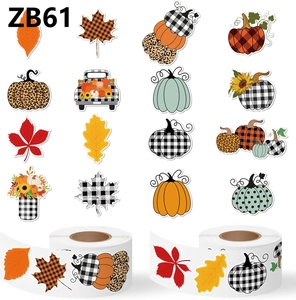 Detail showing two rolls of waterproof vinyl autumn stickers with diverse pumpkin patterns