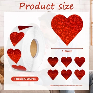 500pcs 1.5 inch red glitter heart stickers roll for Valentine's Day gift decoration