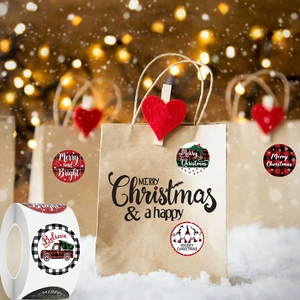 500 Christmas Buffalo Plaid Stickers for gifts and envelopes with Santa and Truck designs