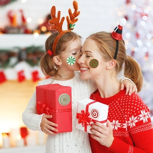 Christmas spiral candy stickers in red and green for holiday gift packaging and decoration