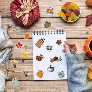500pcs waterproof autumn vinyl stickers with pumpkins and maple leaves on wood table