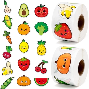500pcs colorful fruit and vegetable smile face reward stickers for kids in two rolls