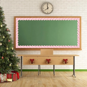 Pink Christmas bulletin board border with white snowflakes for classroom holiday decoration