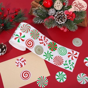 500-count Christmas peppermint candy sticker roll for holiday gift wrapping and decor