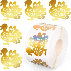 500 autocollants dinde en feuille d'or holographique pour emballage cadeau de Thanksgiving