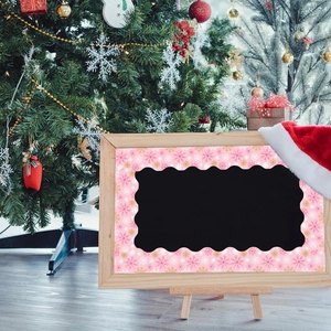 Pink Christmas bulletin board border with gold snowflakes on a holiday background