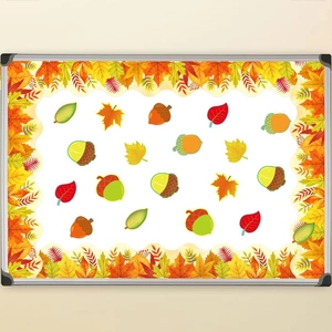 Fall themed bulletin board set with maple leaf borders and colorful leaf stickers