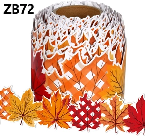 Detail of autumn maple leaf bulletin board border with red plaid and orange foliage textures