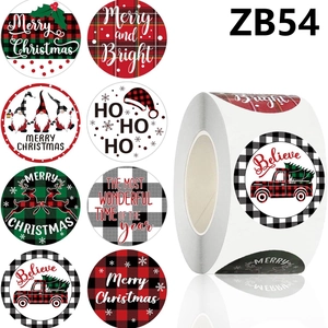500 Sheets Buffalo Plaid Merry Christmas Stickers Roll Round Santa Reindeer Red Truck Self Adhesive Holiday Label Decal