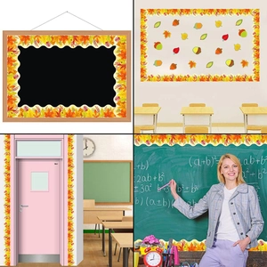 Fall maple leaf bulletin board borders and die-cut autumn leaf stickers for classroom decor