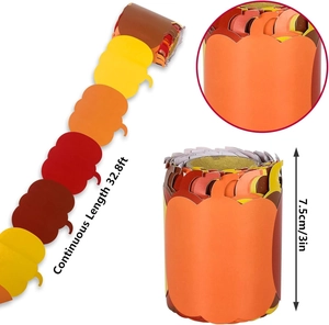 Detail of 32.8ft pumpkin bulletin board border showing 3 inch height and wave die-cut edges