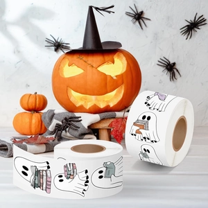 Autocollants de fantômes lisant pour déco Halloween avec citrouille et chapeau de sorcier
