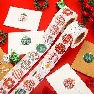 Macro detail of Christmas ball roll stickers used for gift box and envelope decoration