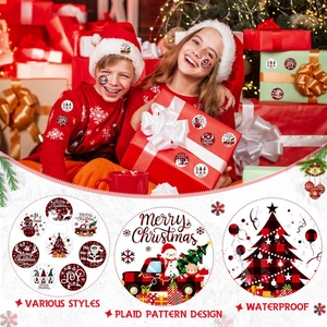 Waterproof Christmas sticker roll with plaid patterns and Santa truck designs for decor