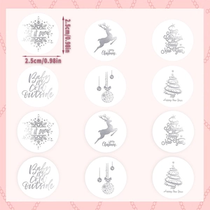Lot de 12 autocollants de Noël ronds avec flocons et cerfs, diamètre de 2,5 cm chacun