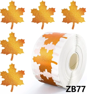 Roll of glitter orange maple leaf stickers for Thanksgiving gift sealing and autumn DIY