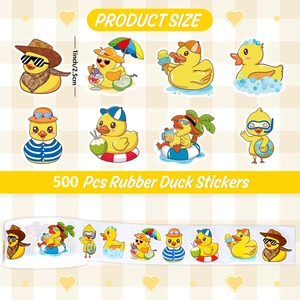 Roll of 500 cartoon yellow rubber duck stickers for summer party decoration 1 inch size