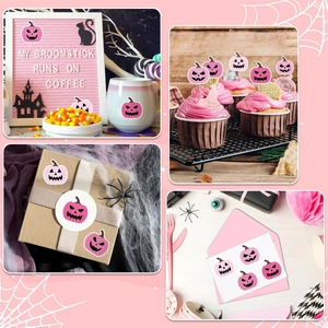 Pink Halloween pumpkin face stickers roll for party favors and gift packaging decoration