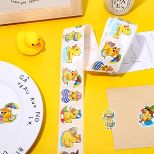 Pink pumpkin stickers roll for Halloween birthday party with cute cartoon duck faces