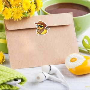 Pink cartoon duck sticker with cowboy hat on kraft envelope for party decoration