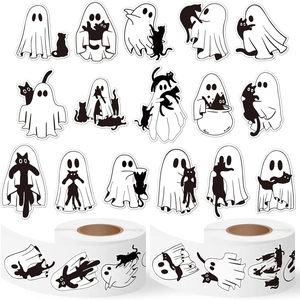 Halloween ghost and black cat sticker roll with 15 creative patterns for gift decor